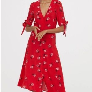 H&M red floral midi dress